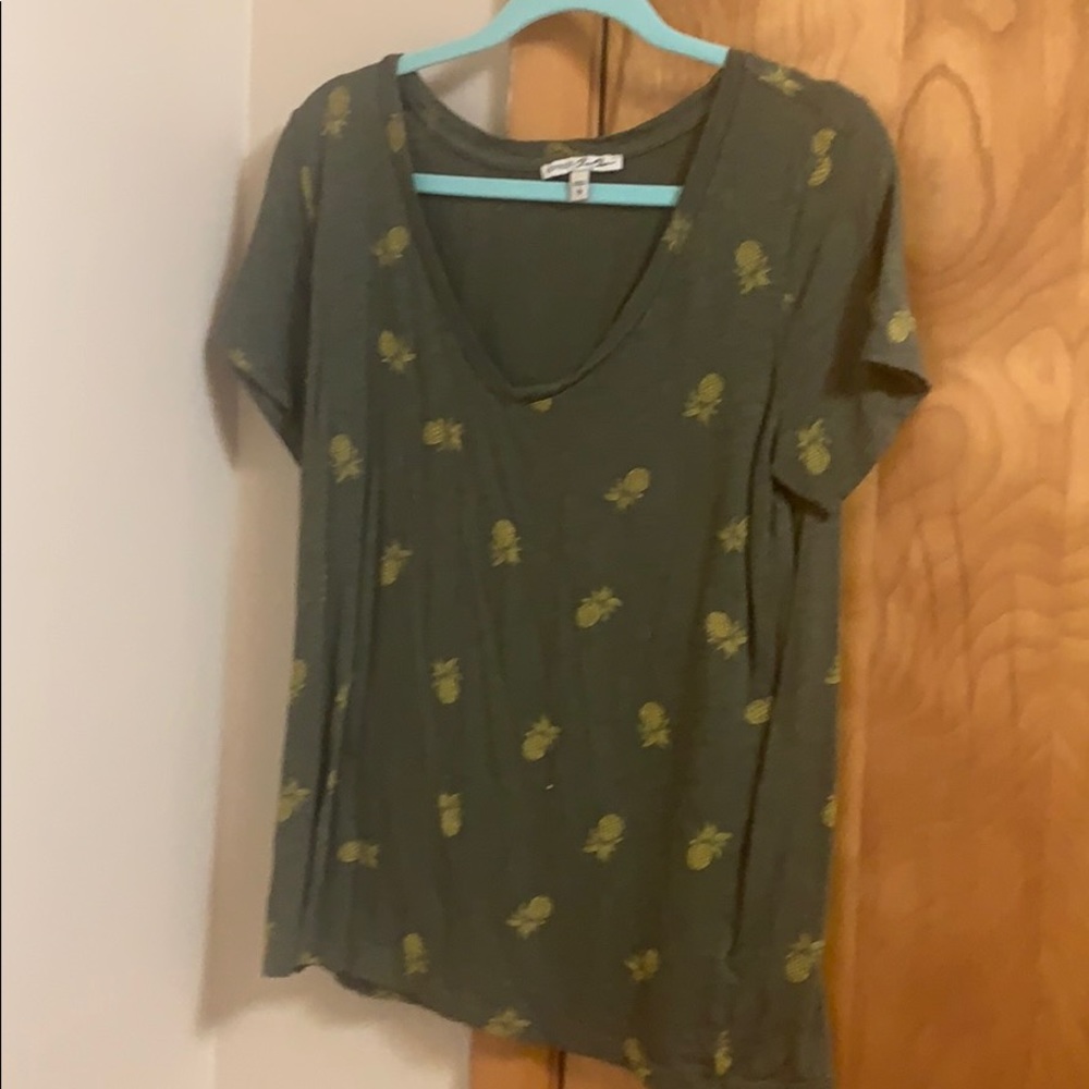 Olive green express v neck pineapple tee